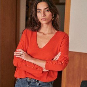 Sezane NWT Amedee Jumper Knit Wool Pullover Sweater Orange, Size M